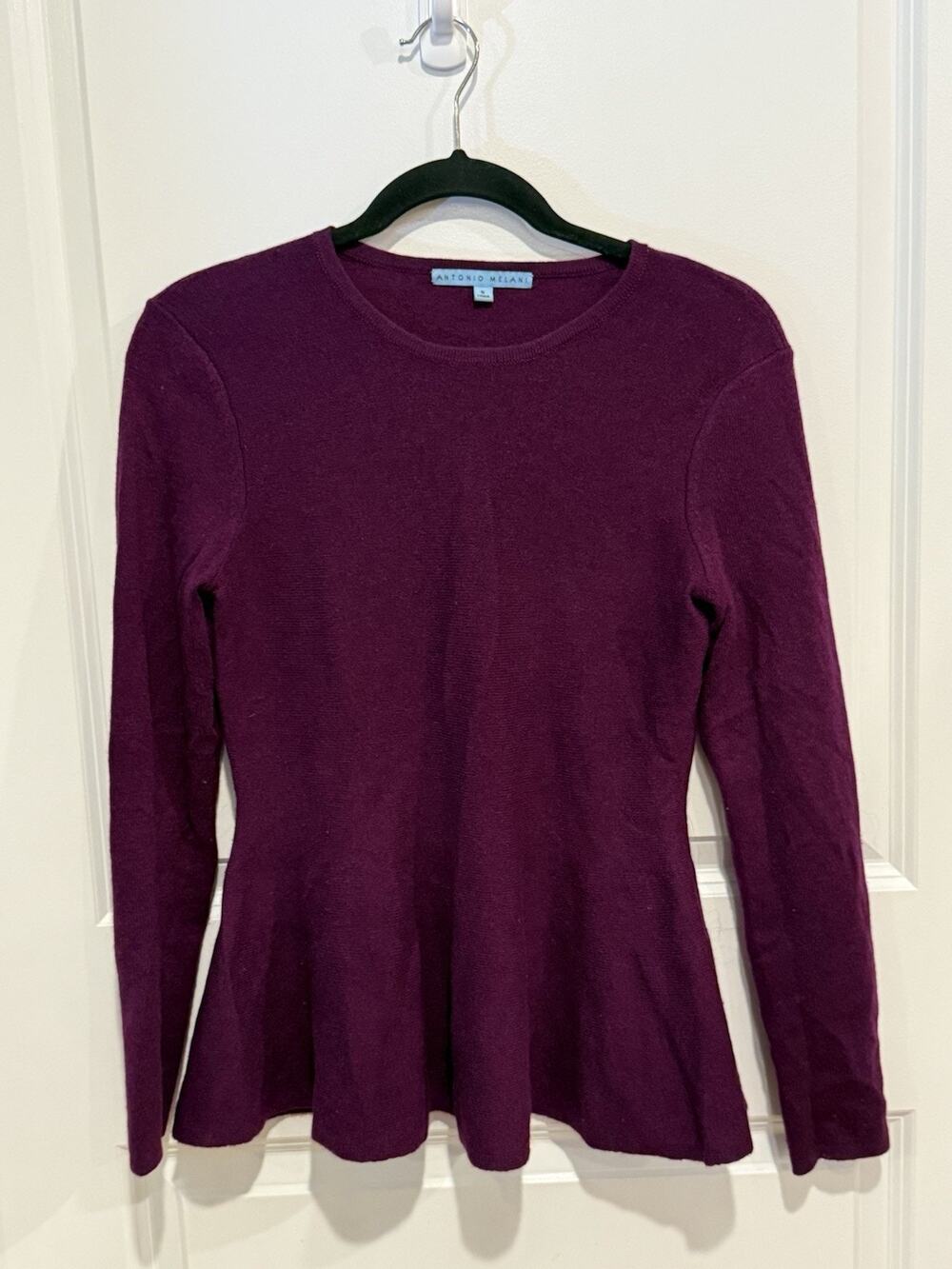 Antonio Melani Cashmere Long Sleeve Crew Neck Purple Peplum Sweater Sz Small